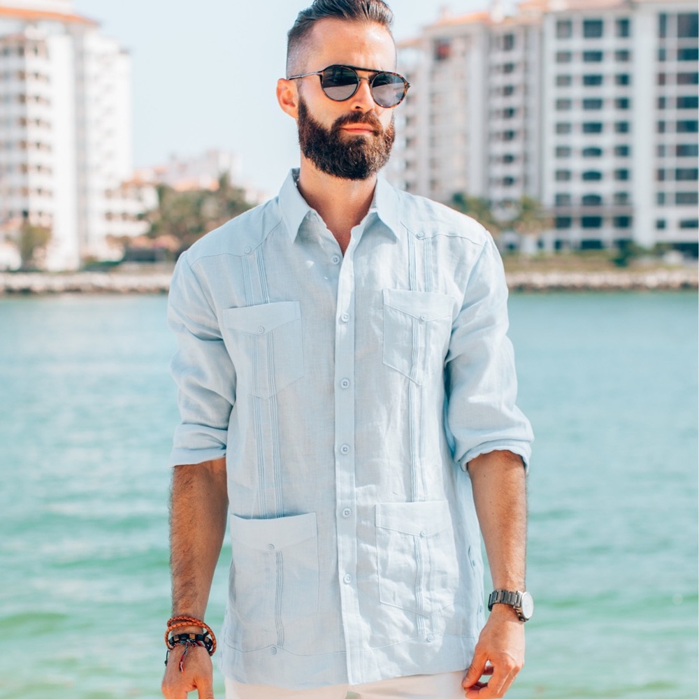 Cubavera Guayabera Light Blue Linen